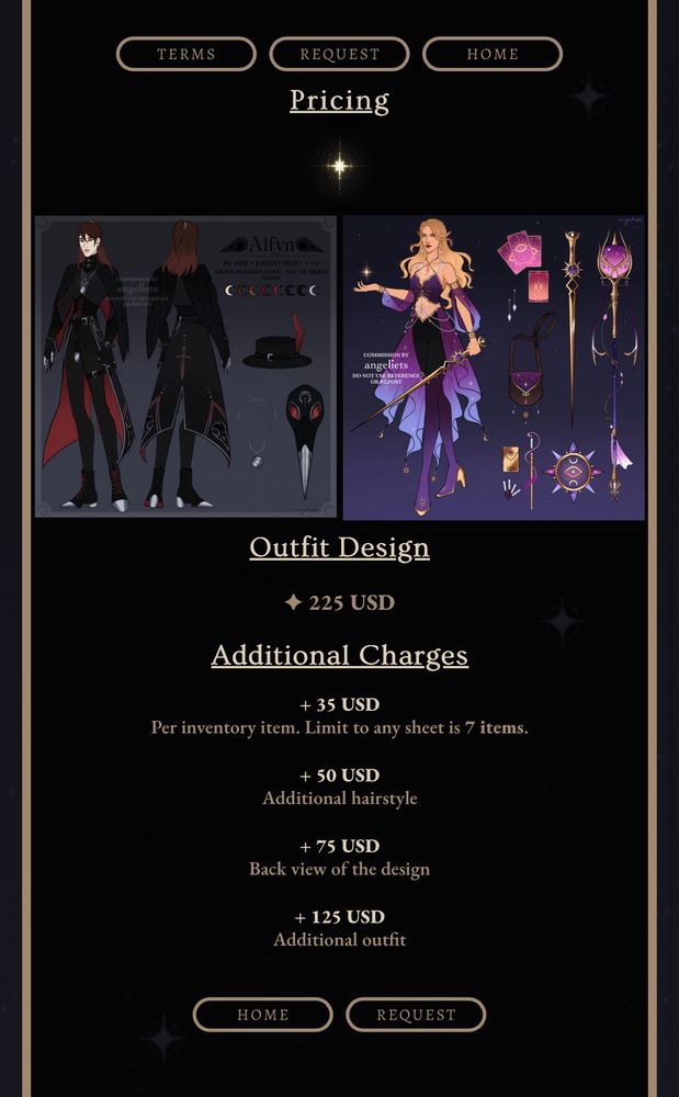 Screenshot from my website of my commission prices