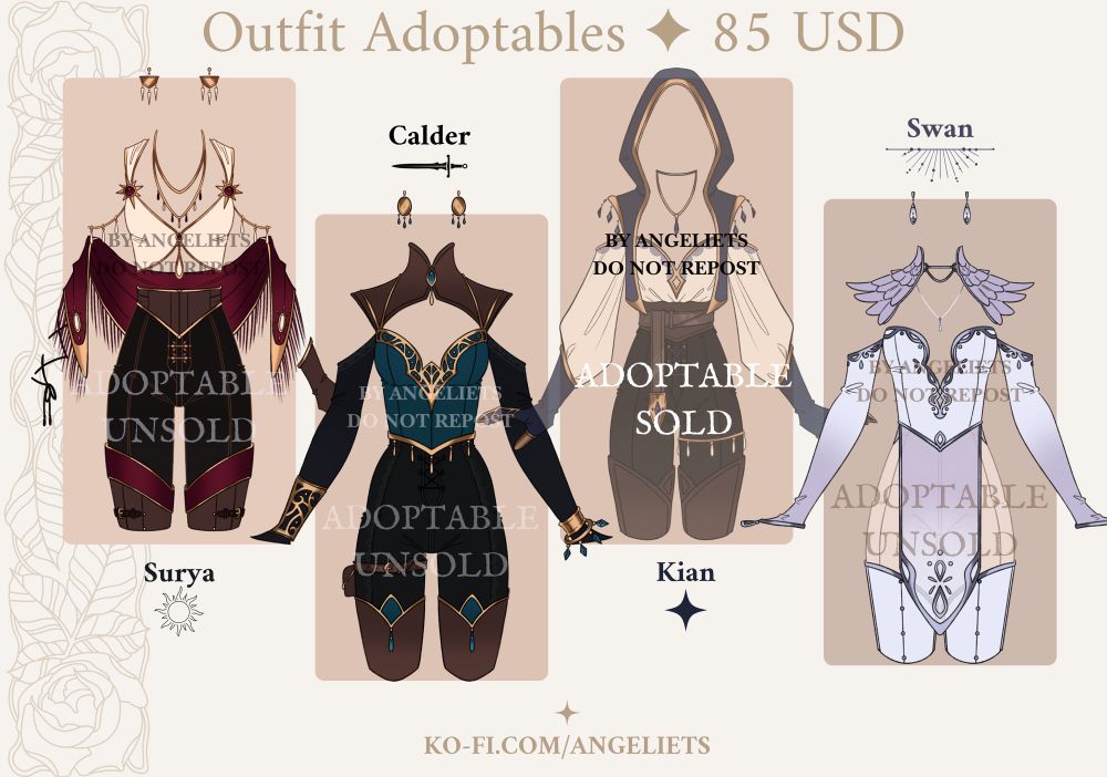 An assortment of outfit designs in various colors 