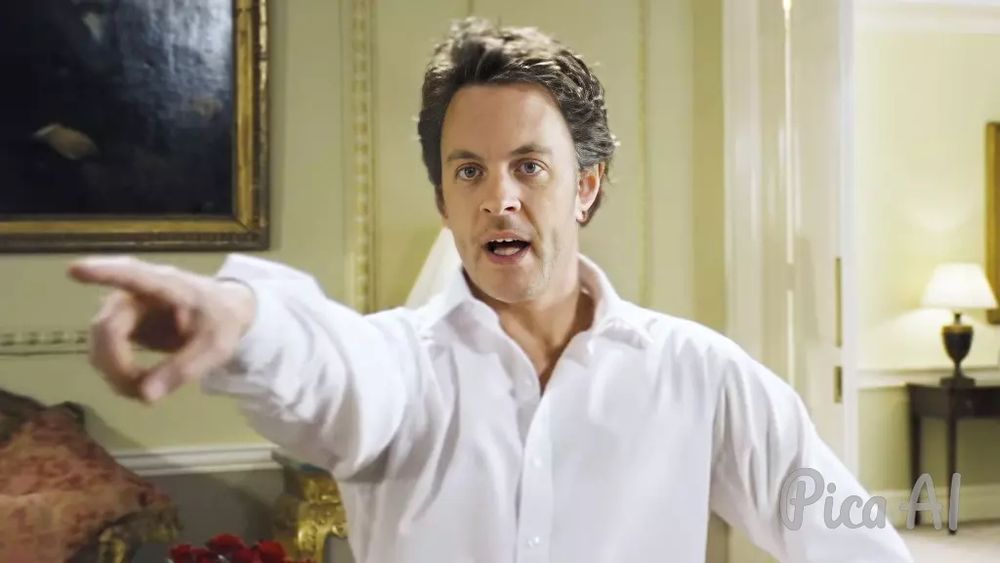 A still from Hugh Grant's dance in the movie Love Actually, but with Owen's face instead.