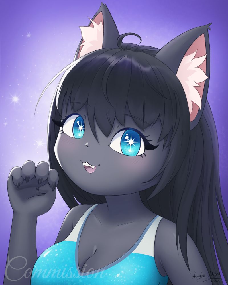 Cute anime style cat girl furry art