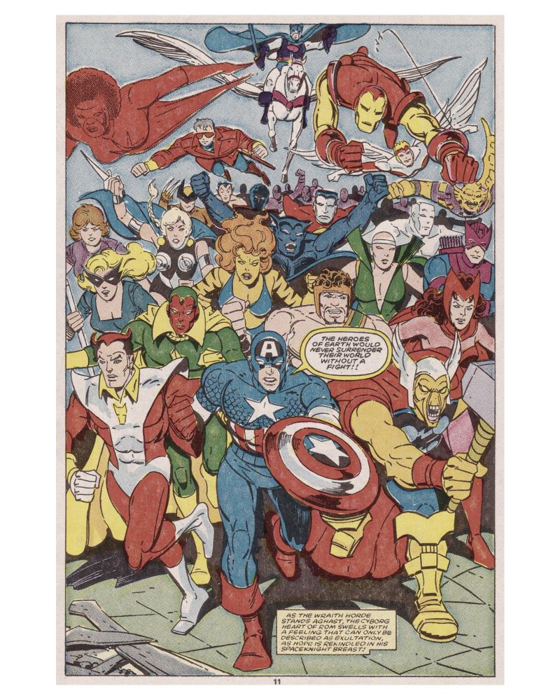 The Avengers, The Defenders, The Uncanny X-Men, The Soviet Super-Soldiers and every major hero on every continent on Earth come to Rom's aid in the final conflict against the alien Dire Wraiths!

Rom #65, Apr 1985 by Bill Mantlo, Steve Ditko & P. Craig Russell w/ Janice Chiang