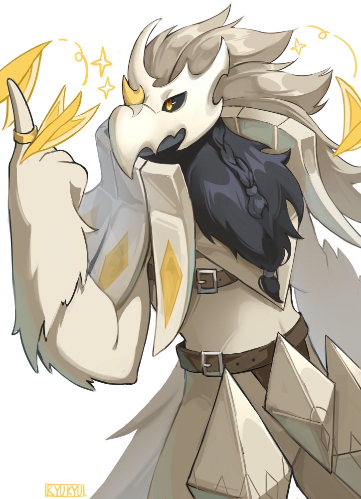 Jett is swirling his Blade Birds around his fwinger. He has a calm, cool, and collected, but also confident expression. :>