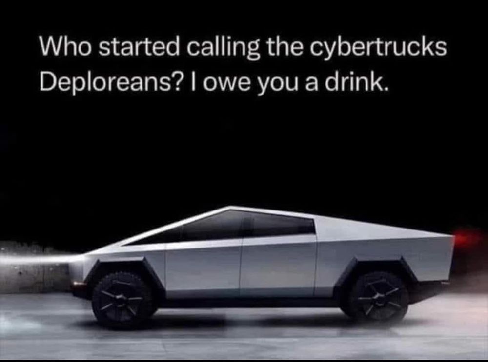 Pic of cyber truck, renamed the Deplorean.