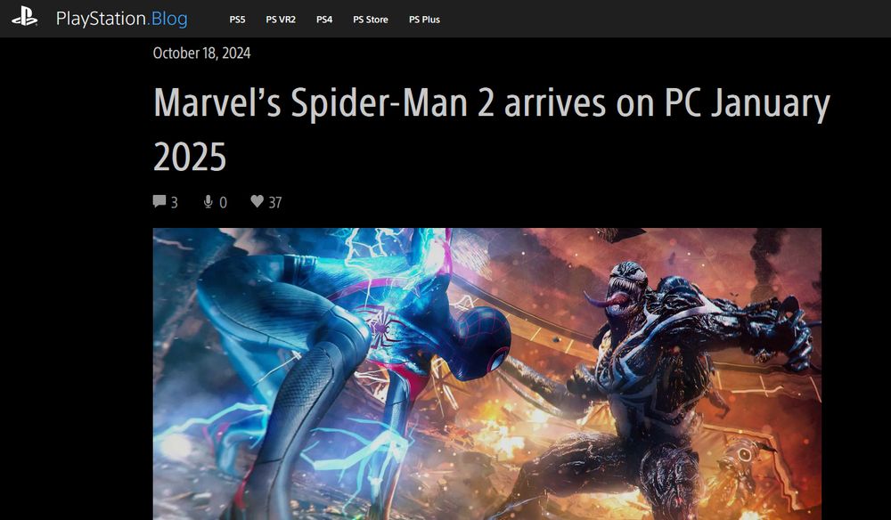 Marvel’s Spider-Man 2 arrives on PC January 2025