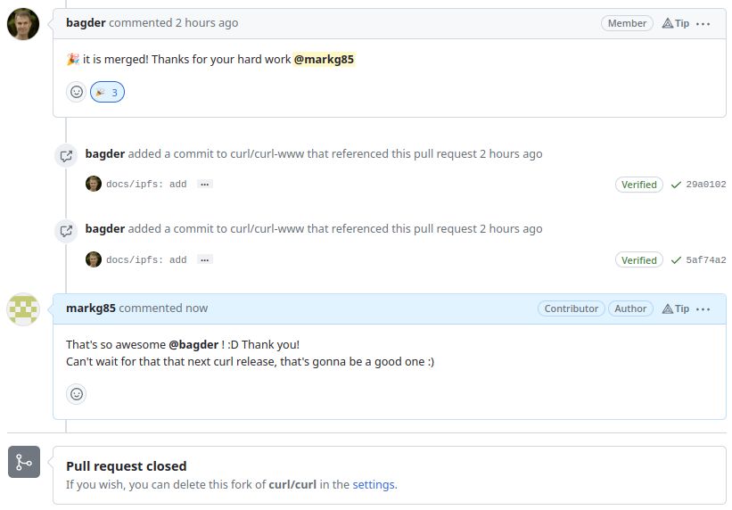 screenshot of Github issue comments where the merge happened