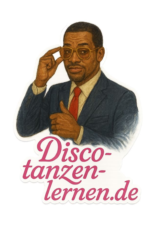 Eine Illustration von Hitch, dem Date-Doktor, darunter ein Schriftzug: discotanzenlernen.de