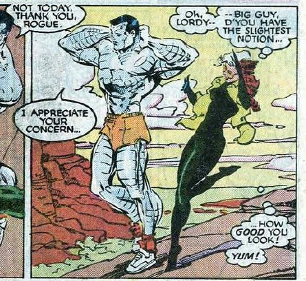 Colossus in slutty shorts, unaware of Rogue’s lust.