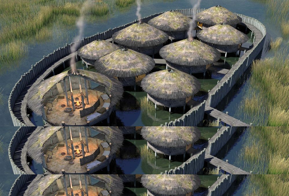 Riverside homes: The illustration shows what the Must Farm [UK] settlement might have looked like during its brief habitation in the ninth century B.C., before its destruction by fire. Because of partial demolition of the site by quarrying in the 1960s, it is not known how many dwellings the palisade originally contained. Construction required a huge amount of timber, mainly oak and ash. Scholars believe that the Must Farm community was one of many and that these raised structures were an established local custom. Archaeologists believe more such sites may lie hidden under the fenland clay. Illustration by Santi Pérez.

For more information visit: https://www.nationalgeographic.com/premium/article/must-farm-england-bronze-age-artifacts