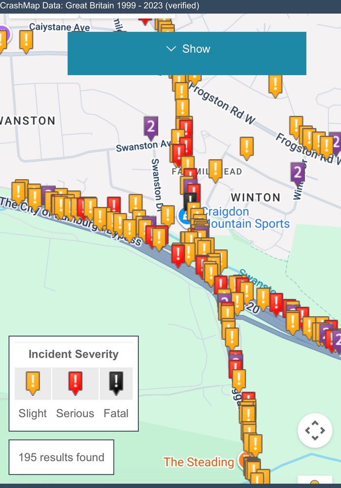Crash Map of Holland Junction on the City Byoass. 195 reported crashes in this tiny area. 