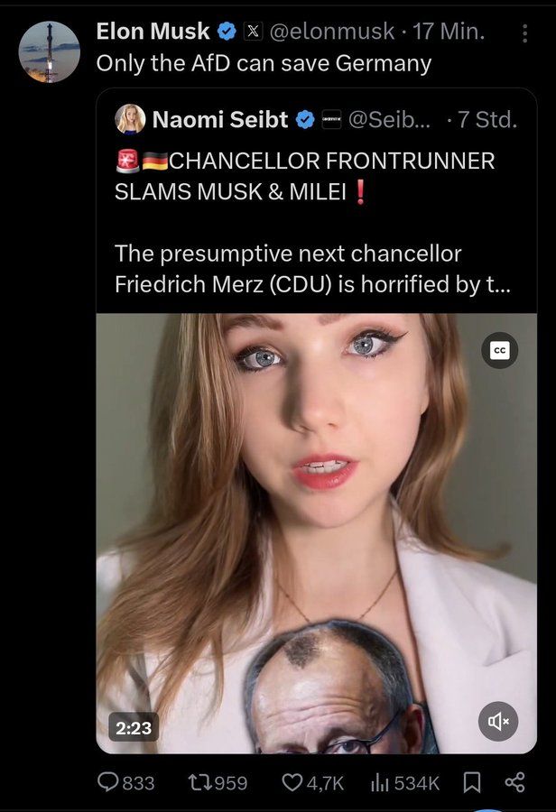 Elon Musk tweets that "Only the AfD can save Germany" - this is Germany's neo-Nazi party