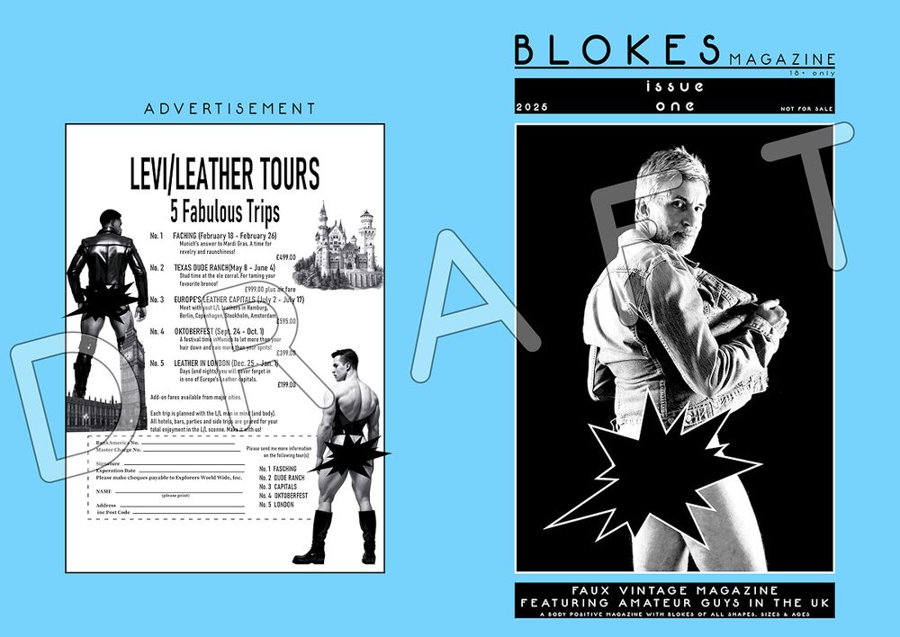 Mock-up draft project showing a front and back cover of a faux vintage male adult magazine project I'm looking at creating  ....  if it seems doable.