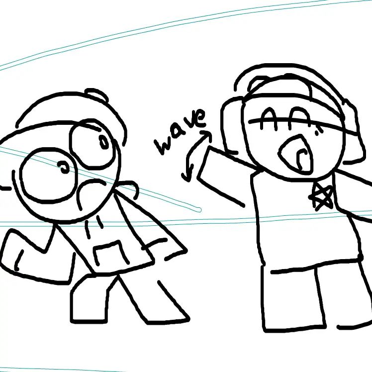 A storyboard of Sub-Space Reality 3, featuring Will waving happily as AJ looks in shock.