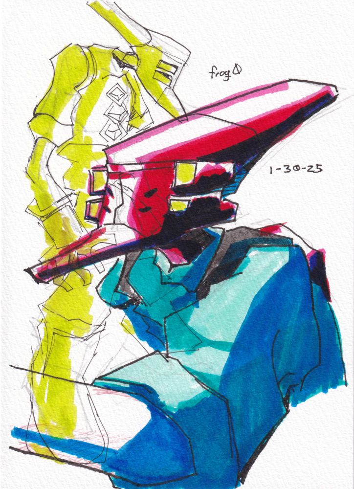 overlapping, ink-on-paper sketches of Red from Bomb Rush Cyberfunk
