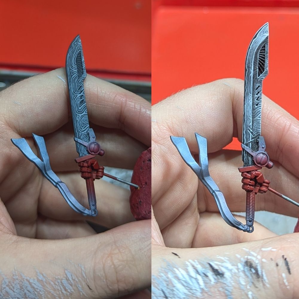 Hand painted miniature, Damascus patterned sword
