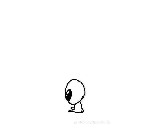 Alien sentadito en gran fondo blanco pensativo todo jodido 