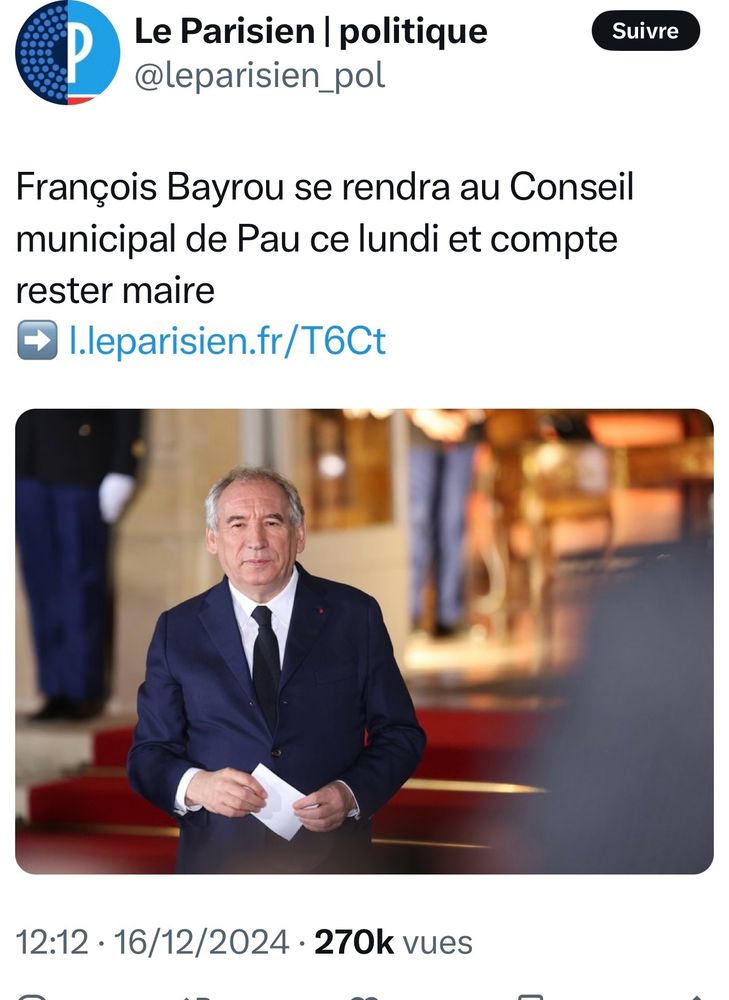 Titre du parisien François Bayrou se rendra au conseil municipal de Pau ce lundi et compte rester maire 