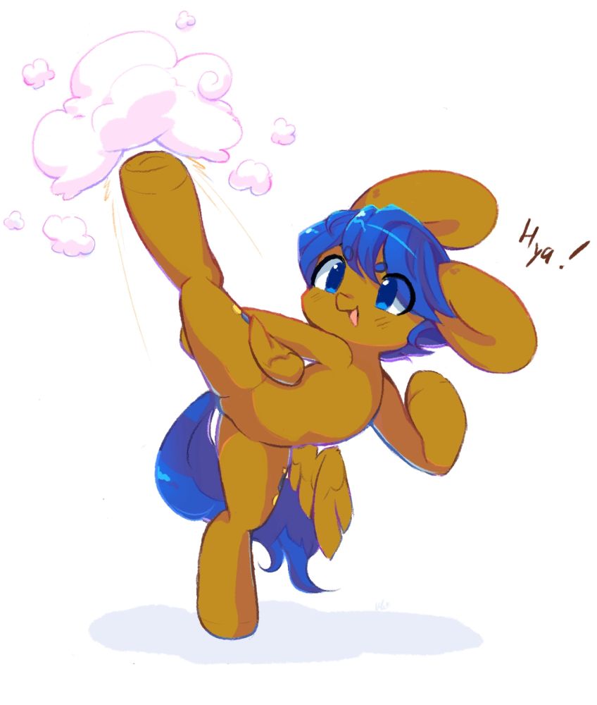 This is a picture of my golden yellow pegasus, Crushing kicking a cloud!