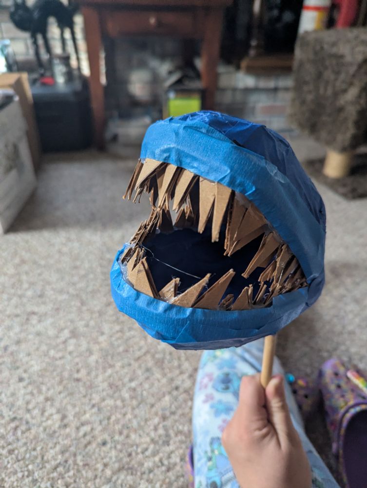making of a piranha plant/Audrey II mouth with a LOT of cardboard teeth in them