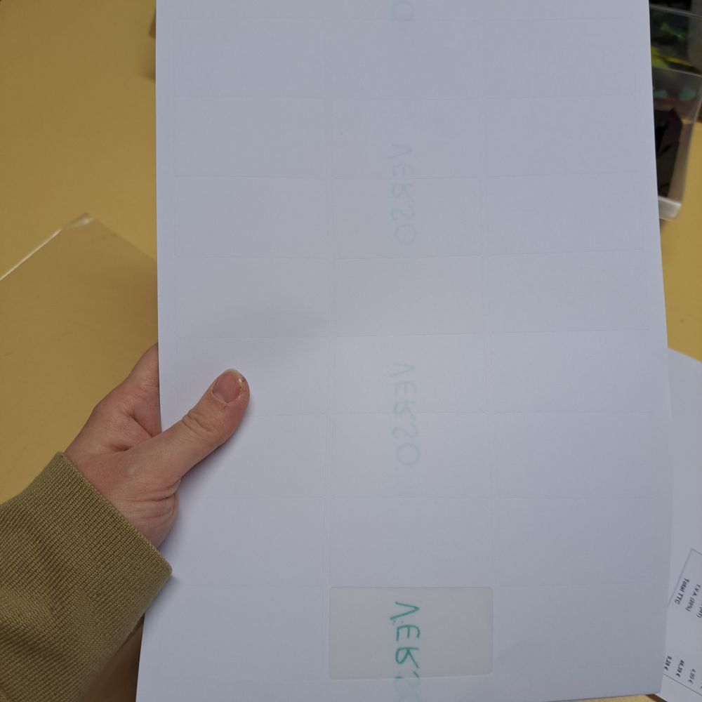 Sur le devant, les inscriptions "verso" sont visibles en transparence. 