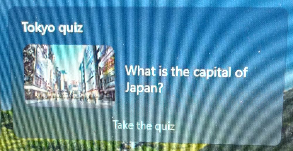 Tokyo quiz
What is the capital of Japan?

Take the quiz