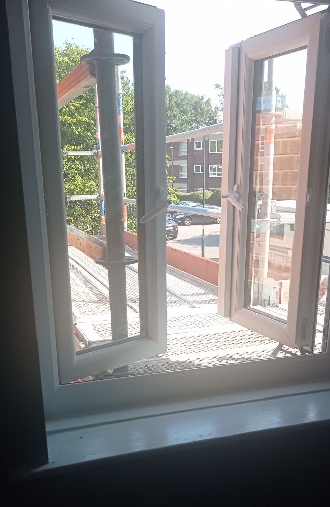 My window, opening out onto some scaffolding