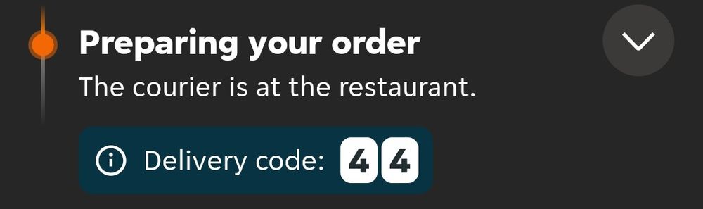 A Just Eat screenshot where the delivery code is 44