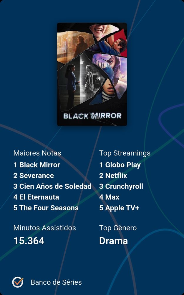 As séries que dei maior nota esse ano foram Black mirror e Severance