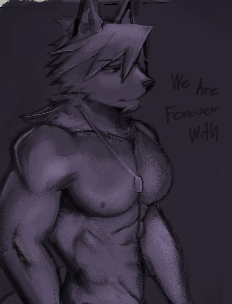 kouya half naked and shit with the words "we are forever with" next to him