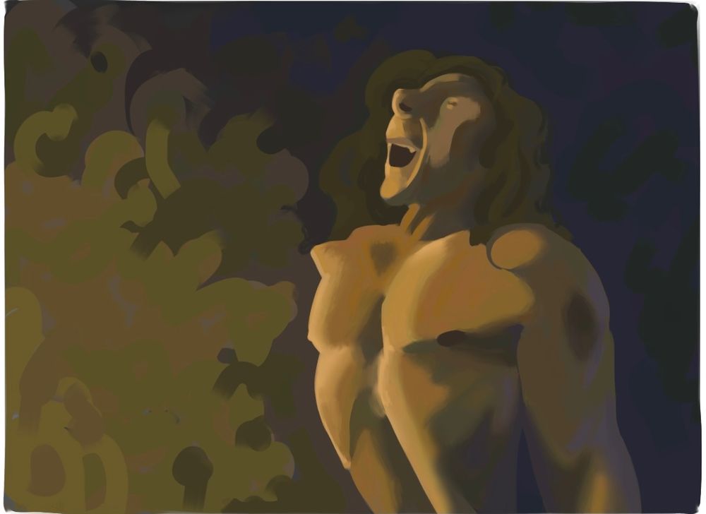 Digital illustration of a man turning into a wolf