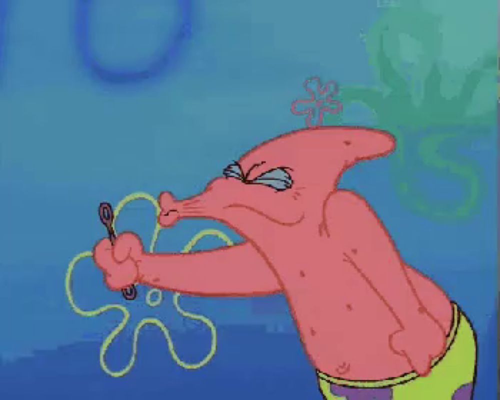 patrick star from spongebob squarepants is brushing his teeth with a toothbrush