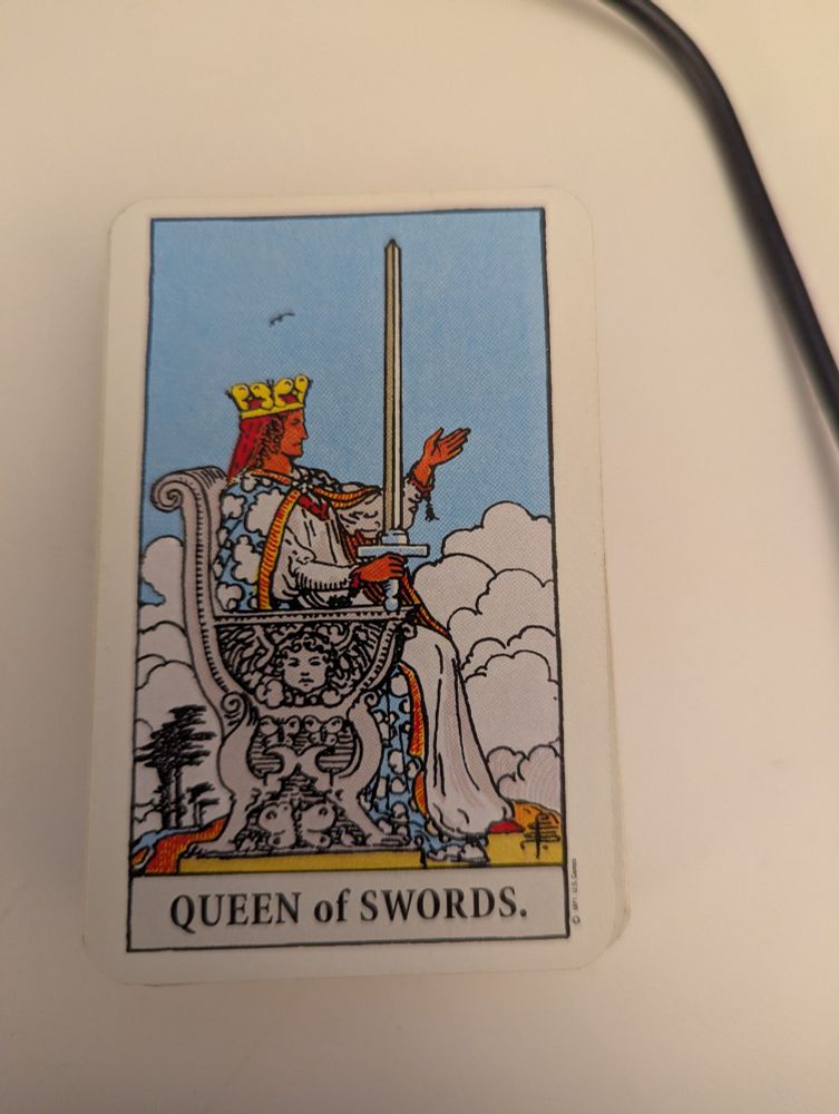 Queen of Swords Tarot card from the Waite-Smith deck