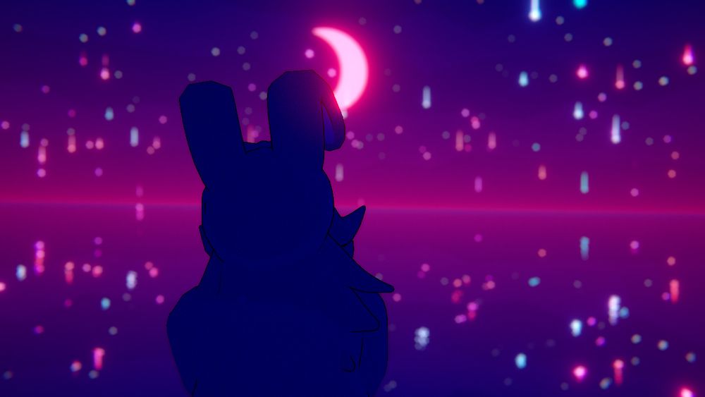 Her looking at the pink moon.