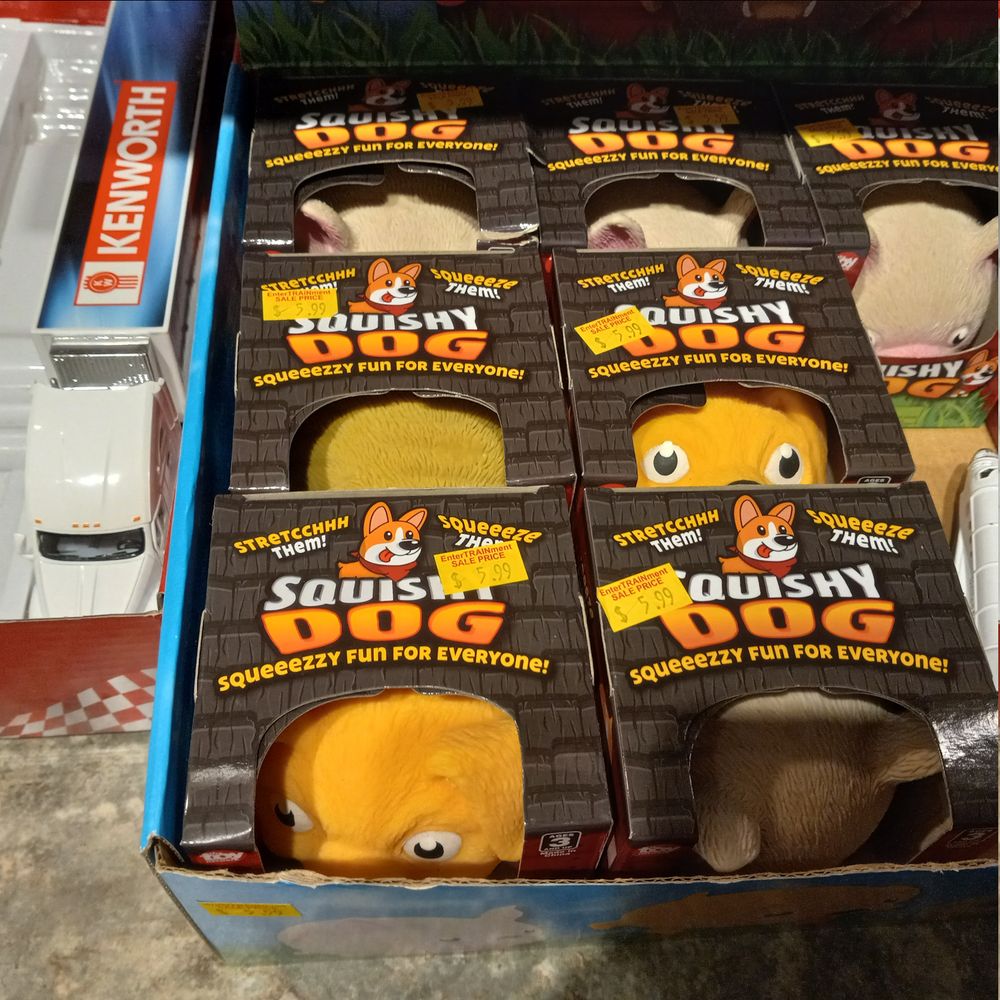 display pack of SQUISHY DOG toys 

(squeeezzy fun for everyone!)
