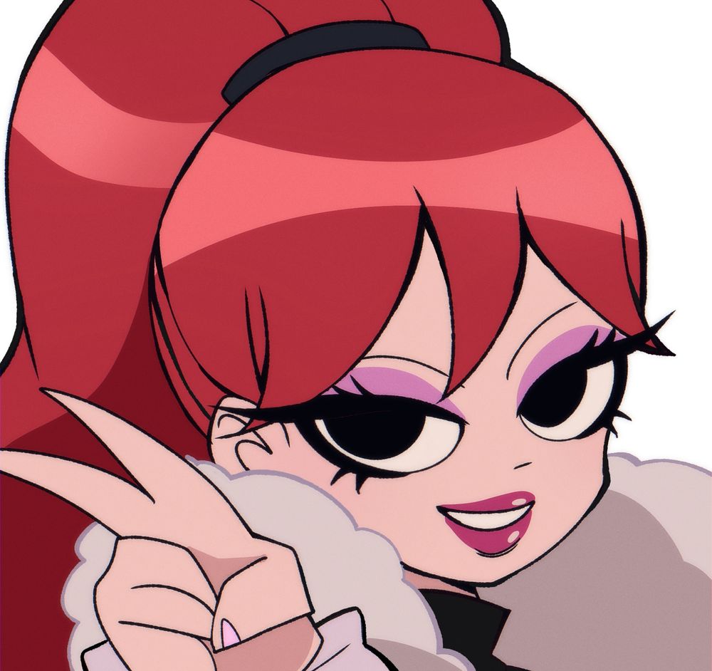 Envy Adams from Scott pilgrim. She has a fur coat on/ doing the peace sign. Looking at viewer 