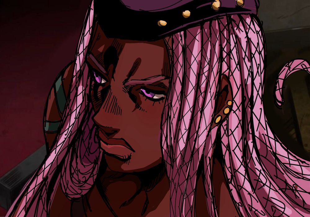 Anasui from JJBA but a black edit of him. 