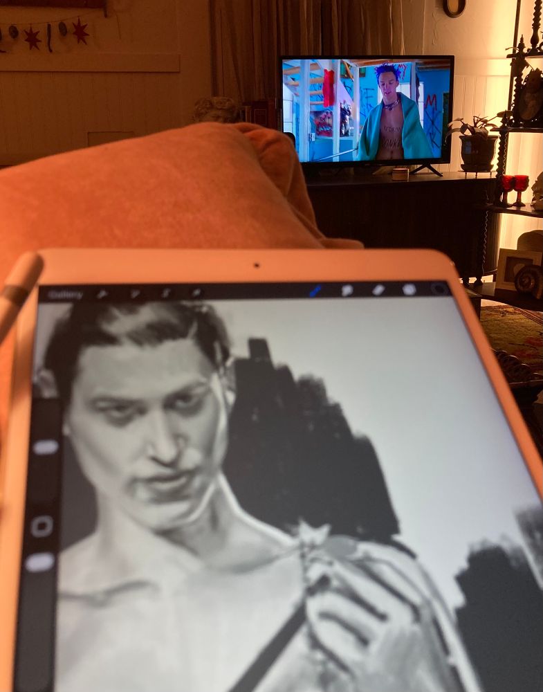 photo of a living room, a tv: the opening frame of a terrible movie, slc punk