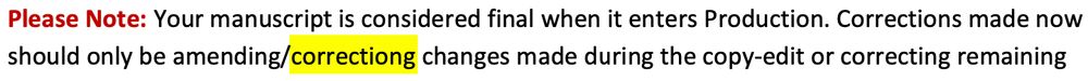 Instructions for correcting a proof... with the word "correcting" misspelled