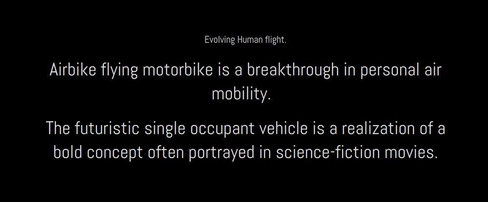 "Airbike flying motorbike is a breakthrough in personal air mobility." claim
