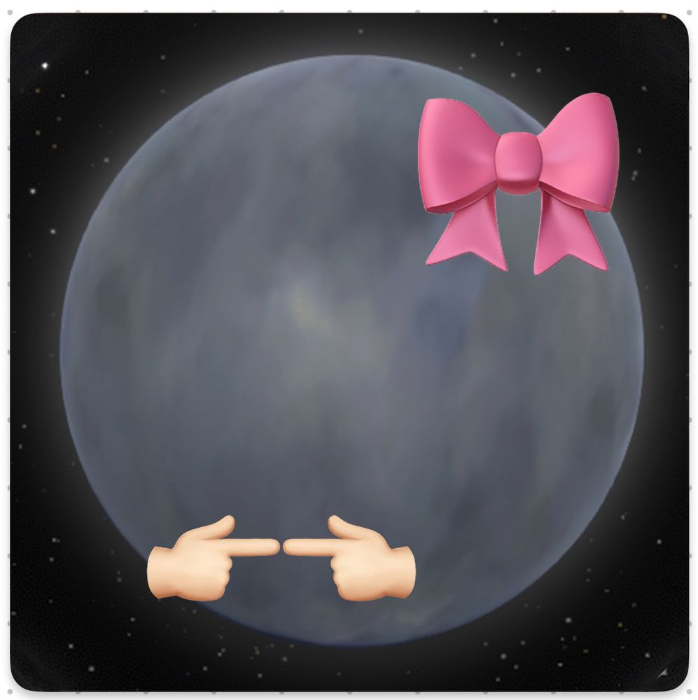 Photo of the quantum moon with a pink ribbon emoji and two hands pointing towards each other