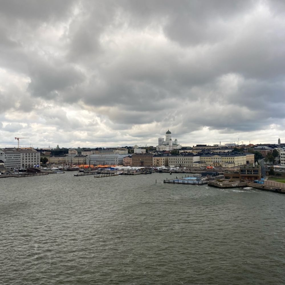 Helsinki south harbour and cathedral from the sea.