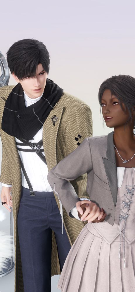 MC leading Zayne forward with their hands clasped