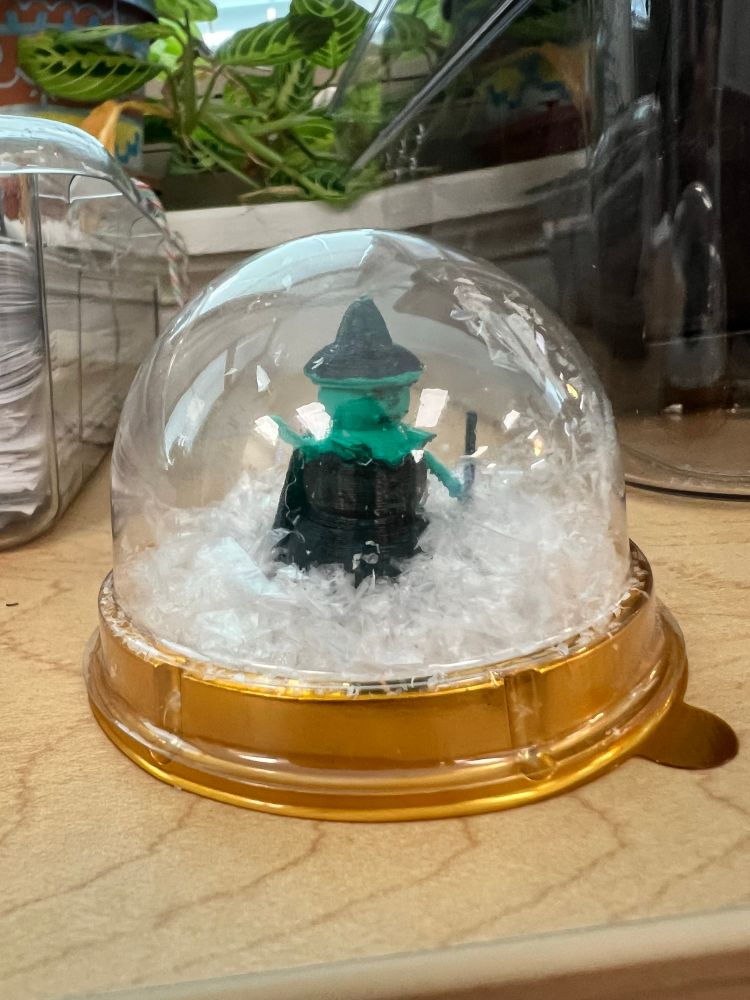 3d printed Elphaba snow globe