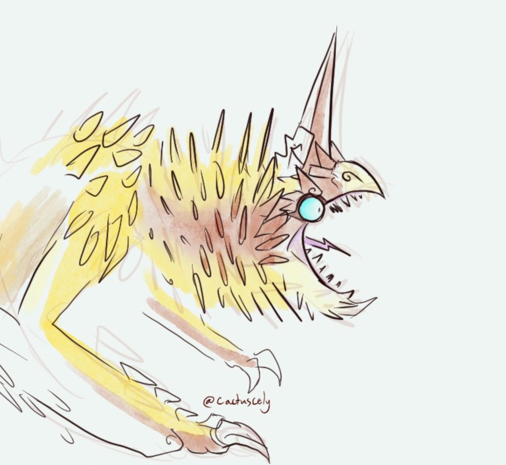 Seregios facing right and screaming, with puffed out scales