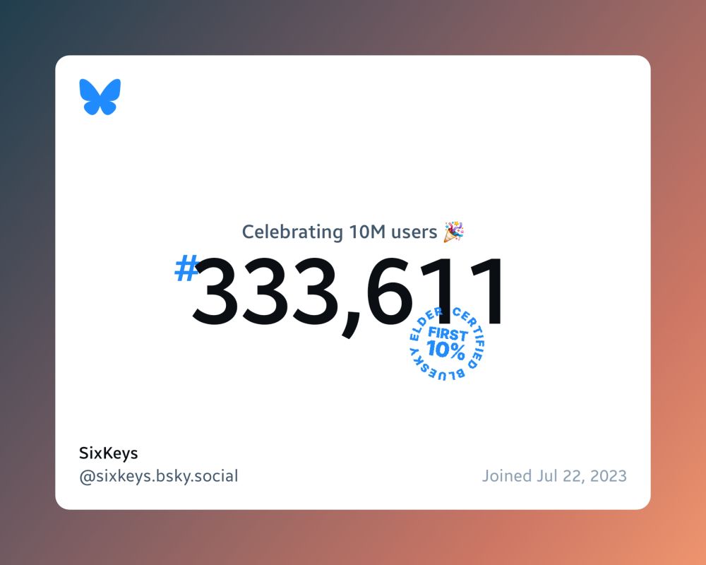 BlueSky celebrating 10 million users. I was number 333,611 to join.