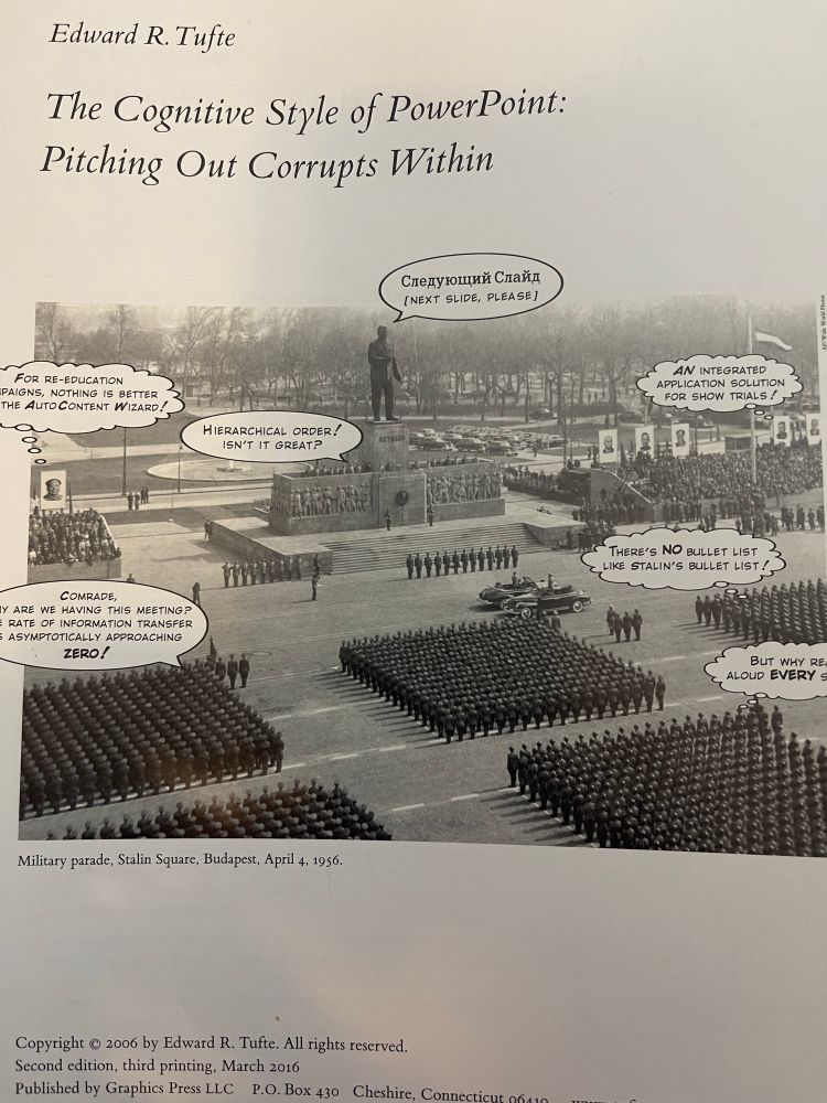 The cover of Edward Tufte’s booklet, The Cognitive Style of PowerPoint, showing a Soviet era May Day parade