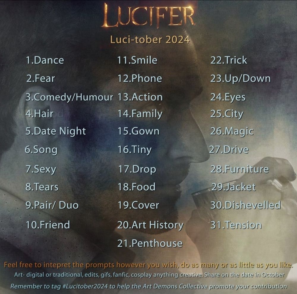 Graphic showing a list of the daily Lucitober24 daily prompts from October.