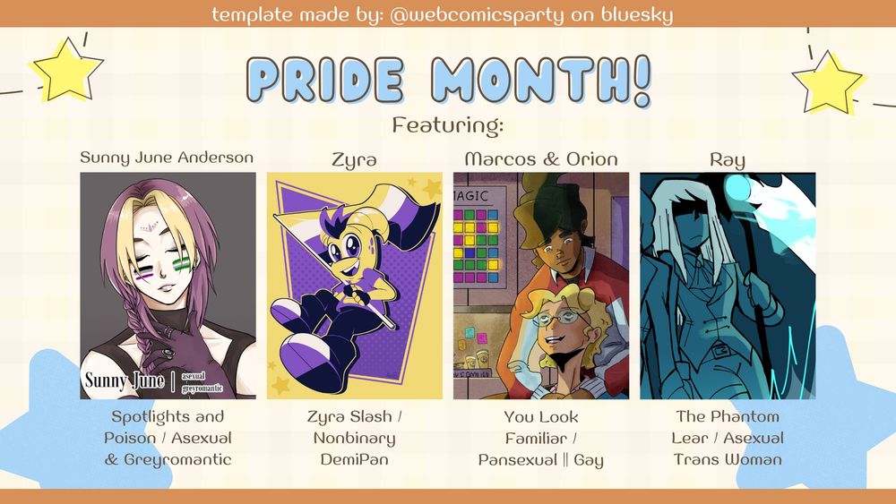 A template that features characters with their names, pictures, sexuality and identity!

Characters belong to:
@mjeera.bsky.social‬
@zimmeh.bsky.social
@tushamg.bsky.social‬
@necroticarts.bsky.social