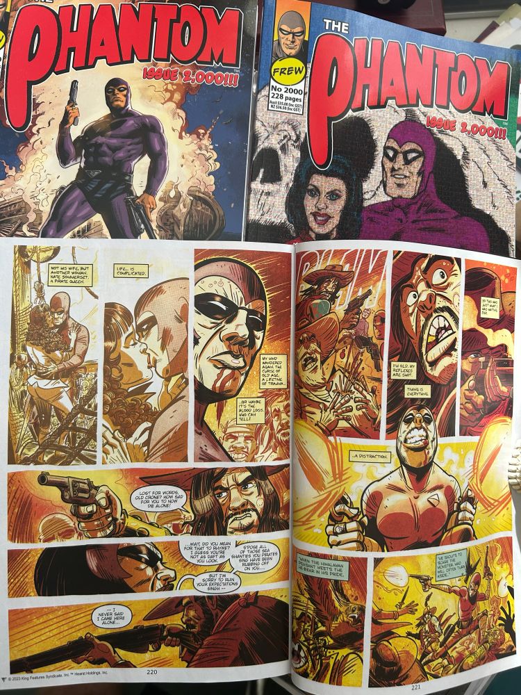 The Phantom #2000, full colour pages showing two pages of “The Phantom: Fury” part 2 by Amanda Bacchi and Paul Mason. Cover by Daniel Picciotto, alt. cover by Glenn Ford.
