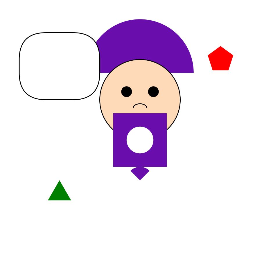 A bunch of simple geometric shapes, some of which resemble a face.