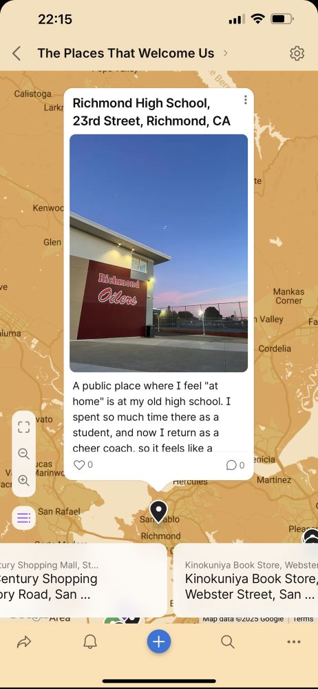 A screenshot of an entry on a collaborative map entitled “The Places that Welcome Us”
